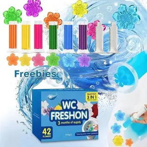 42 Flowers! 3-Tubes Toilet Gel Stamp Box Deodorizing Bathroom Freshener with Flower Scent - Keeps Toilet Clean & Fresh for 3 Months