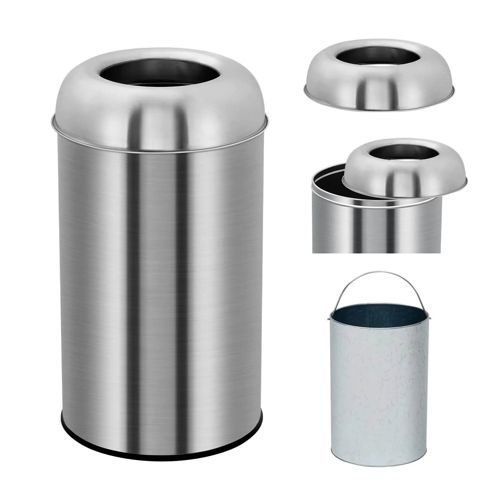 Garvee 13 Gallon/50 Liter Trash Can, Stainless Steel Trash Bucket with Removable Inner Bucket, Durable Commercial Grade Round Trash Container for Kitchen, Home, Office
