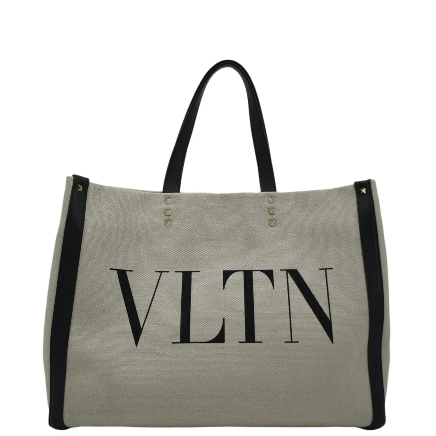 Pre-owned Valentino Canvas Tote Bags GARAVANI VLNT Small Tote Bag Cream