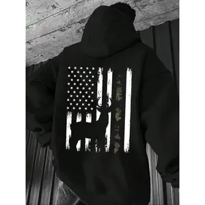 2026 Men's Camouflage American Flag Pullover Hoodie Front Pouch Pocket Warm Comfortable Hunting Print Back Everyday Casual Streetwear Long Sleeve Sweatshir