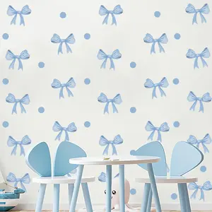 28Pcs/4sheets Blue Bow wall stickers, Wall Art Stickers, Decorative Sticker, Decoration Sticker for Boy's &Girl's Bedroom, Ceiling, Playroom, Daycare, Nursery, Playroom, Babyroom, Classroom, School, Refrigerator Stickers Window stickers