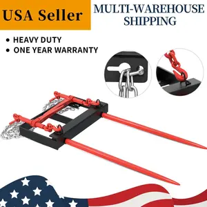 YITAMOTOR 49" Dual Hay Bale Spear Attachment, 3000lbs Universal Bucket Front Skid Steer Loader Tractor Bucket