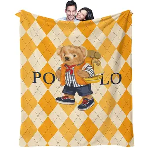 Luxury Polo Bear Fleece Blanket, Yellow Argyle Nautical & Reading Bear Multi-Style, Soft Skin-Friendly Breathable Thick Warm Throw for Sofa Bedroom Home