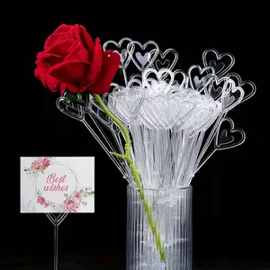 80pcs Plastic Heart-Shaped Flower Card Holders, Clear Elegant Design for Weddings, Valentines Day, Fathers Mothers Day, Summer Home Decor, Transparent Card Holder