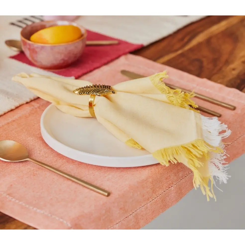 Fringe Borders Yellow Napkins (Set of 4), 18 Inch- 2 SETS