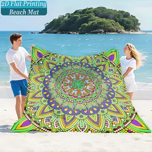 Vintage Mandala Floral Print Beach Mat & Picnic Blanket, Washable, Anti-Fade, Polyester, Lightweight, Windproof, Sand-Resistant, Durable