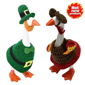 2 Sets 7 inch Desk Goose Outfits Easter Day St. Patrick's Day Mini Desktop Goose Knitted Clothes for Magnetic Goose Statues Holiday Decor