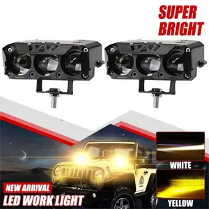 3 Lens Motorcycle LED Headlight, Dual Color Super Bright High/low Beam, Fog Light, Car Truck Suv Utv Driving Lamp