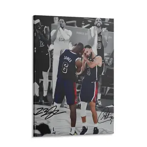 Canvas Wall Art Decor LeBron James & Stephen Curry Team USA Basketball Print Iconic Sleep Celebration Poster Sports Wall Art for Game Room Office Gift for Basketball Fans High Quality AAA+++
