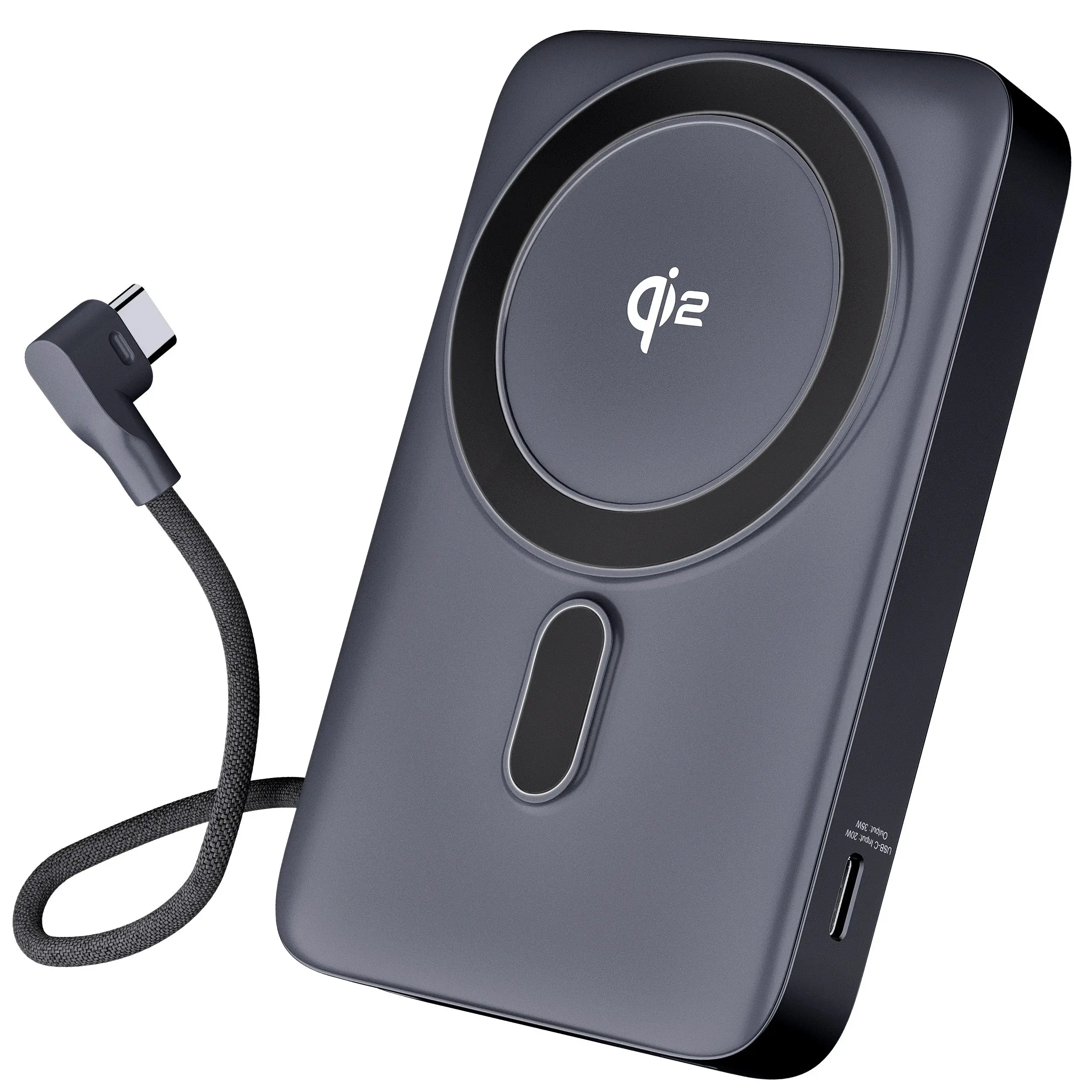 GearIt 10000mAh Qi2 Wireless Charging MagSafe Power Bank with Built-in USB-C Cable & LED Display for iPhone & Android Devices Magnetic Port Portable Smartphone Chargeable