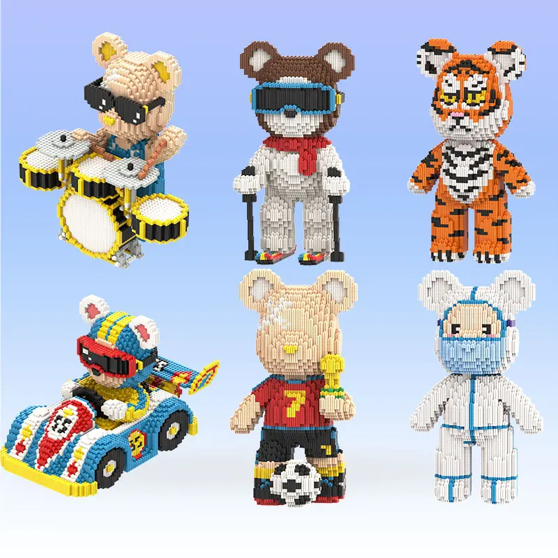 DIY Music Bear Model Kit, Diy Collectible Model, 32cm High Puzzle Toy, Creative Building Blocks Set, Stress Relief Gift for Valentine's Day, Birthday, Christmas, Building Block Sets, Model Building Kits