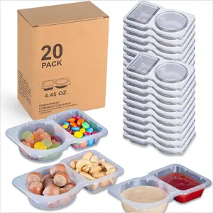 20-Count Double-Section Disposable Sauce Containers with Lids, Great for Party Dips & On-the-Go Snacks