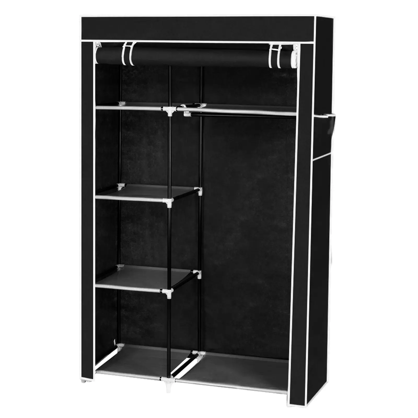64" Black Portable Wardrobe Cabinet - Clothes Storage Organization Solution, Closet System with Shelves for Home Improvement