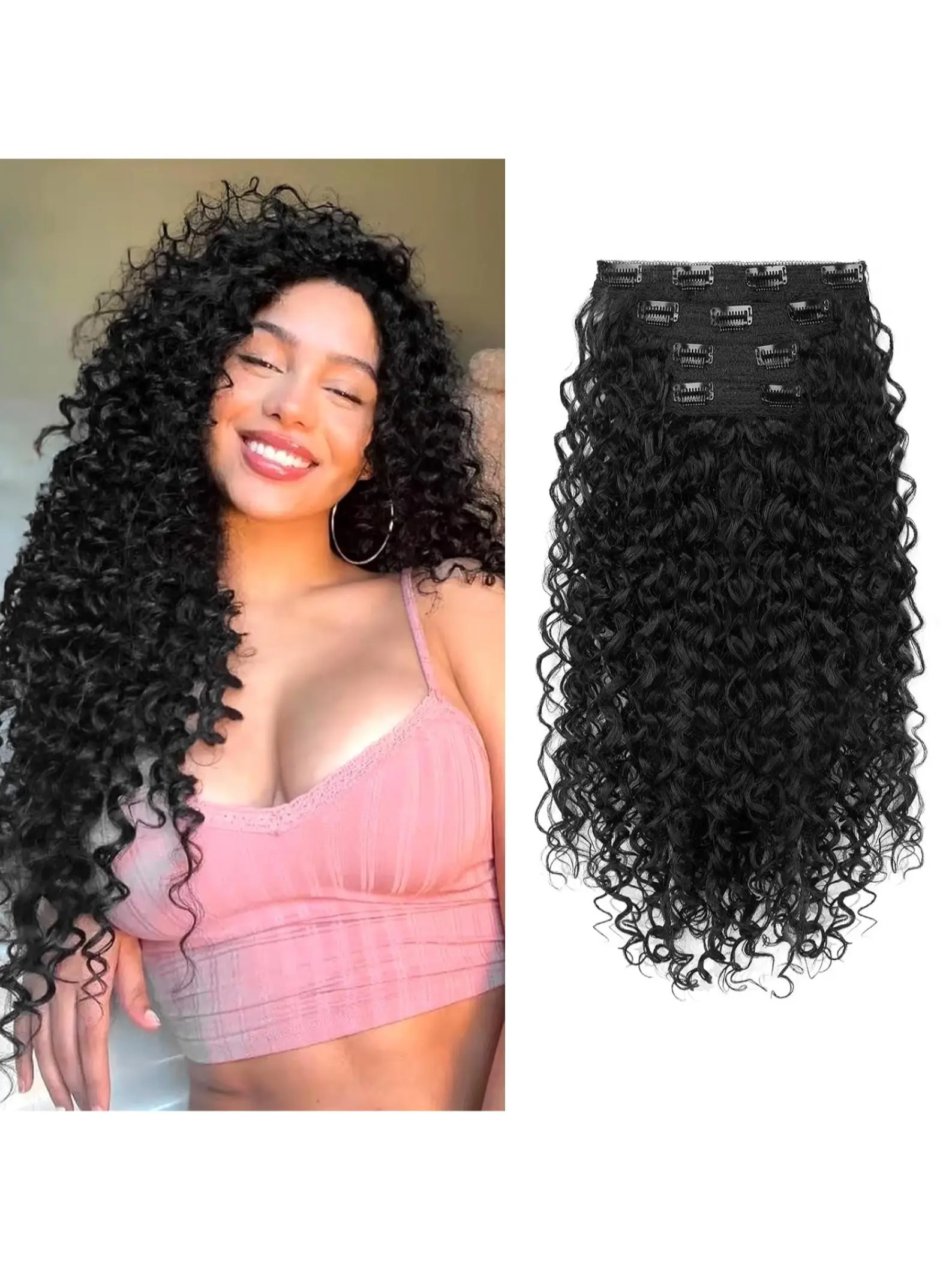 Long Smooth Natural Hairpiece Set, 4-Piece Detachable Reusable Wavy Clip-In Extensions, 20 Inch High-Temp Fiber, Synthetic Hairpieces, Secure Fit, Realistic Texture