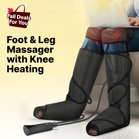 FIT KING Air Compression Leg Massager with Knee Heating & Relaxing Function - Cordless Handheld Controller, 3 Modes, Adjustable Customizable Settings, Selfcare Home Therapy Device for Legs & Feet, Dorm Gift