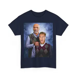 Menswear Round Neck Short-Sleeve Cotton Fabric T-Shirt, Unisex Classic Casual Apparel for Mike Tyson vs Jake Paul Fight Night, Boxing Fan Item, Step Brothers Funny Piece