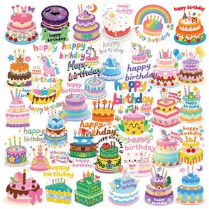 56pcs Birthday Cake Graffiti Transparent PET Material Series Graffiti Stickers Suitable for Luggage, Phone Cases, Laptops, Helmets, Skateboards Waterproof Decoration DIY Creative Stickers Cellphone Casing Funny Stickers