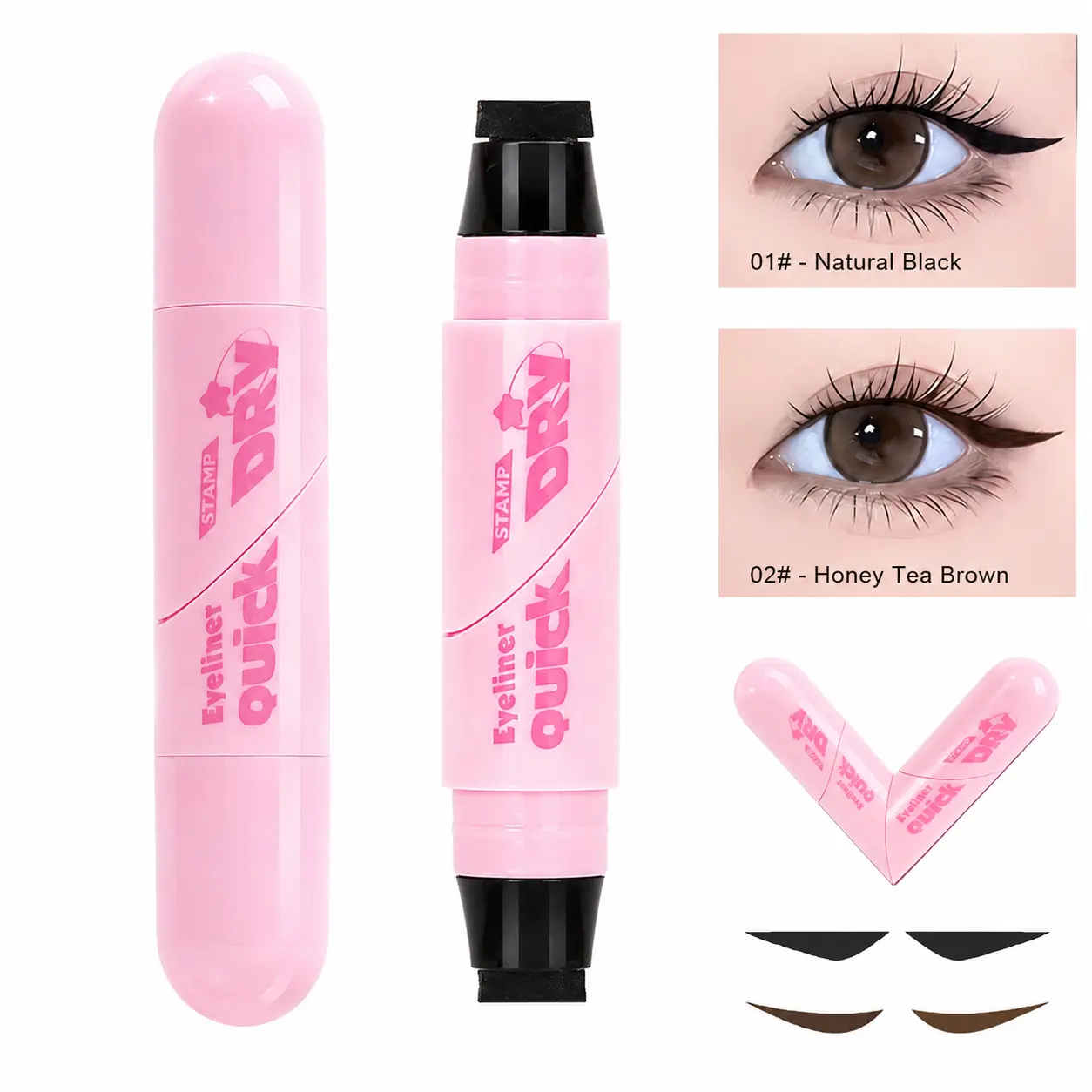 Rotating Eyeliner Stamp Pen – Dual-Head Design with Wing Stamp, Quick-Dry, Long-Lasting, Smudge-Proof for Easy Cat Eye, Sharp Winged Lines & All-Day Makeup Wear - Beginner Friendly Everyday Makeup Tool for Women, Women's cosmetics, Makeup tools.
