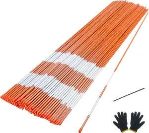 100PCS 48 Inch Driveway Marker 5/16 Inch Dia Reflective Driveway Poles Fiberglass Snow Stakes with Reflective Tape for Easy Visibility at Night