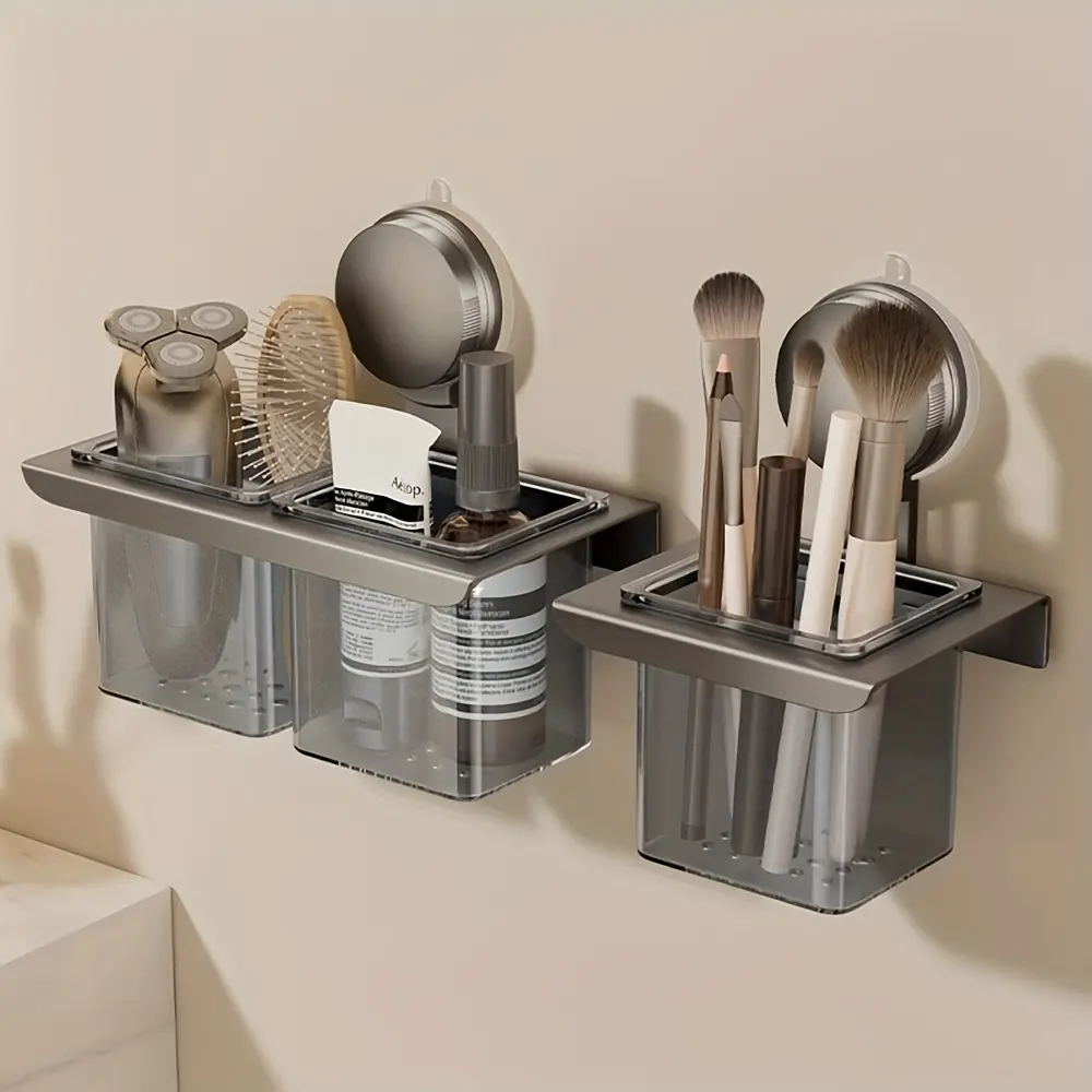 Bathroom Hairbrush Storage Box, Suction Cup Wall Mounted Organizer for Toothbrushes & Razors, No Drilling Installation, Home Use, Toothbrush Holders For Bathrooms, Toothbrush Holder Organizers, Bathroom Accessory