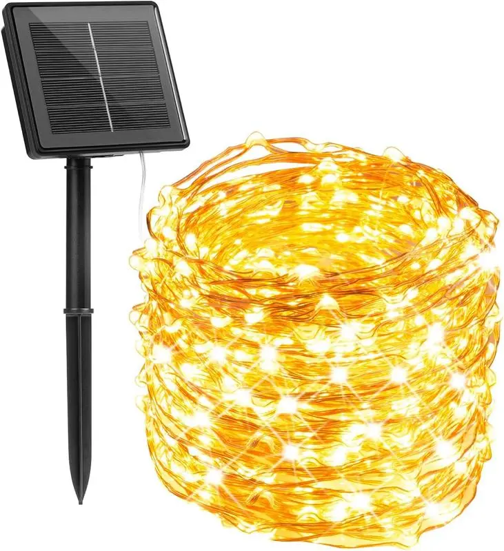 Solar Copper Wire String Lights - 20m, 200 Warm Yellow LEDs, Wide Coverage, LED Atmosphere Lights, Festival Decor for Outdoor Parties & Home Styling