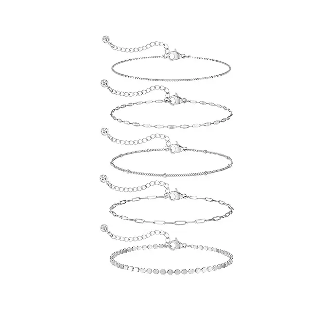Tewiky 14K Gold Plated Copper Bracelet Set Dainty 14K/Silver Bracelets, Waterproof, Trendy Minimalist, Small Thin Bracelets for Women, Gift, For Valentine's Day gifts
