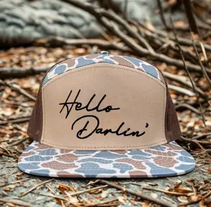 [ BUY 1 GET 1 FREE ] Hello Darlin Vintage Camo Trucker Hat, Embroidered Country Snapback Cap, Retro Camouflage Statement Hat, Western Style Everyday Wear Gift for Heror Him