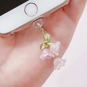 Cute Lily of the Valley Phone Dust Plug, Fairycore Floral Wind Chime Charm, Aesthetic Charging Port Cover for Cell Phone Type-C Phone Accessories Phone Charms