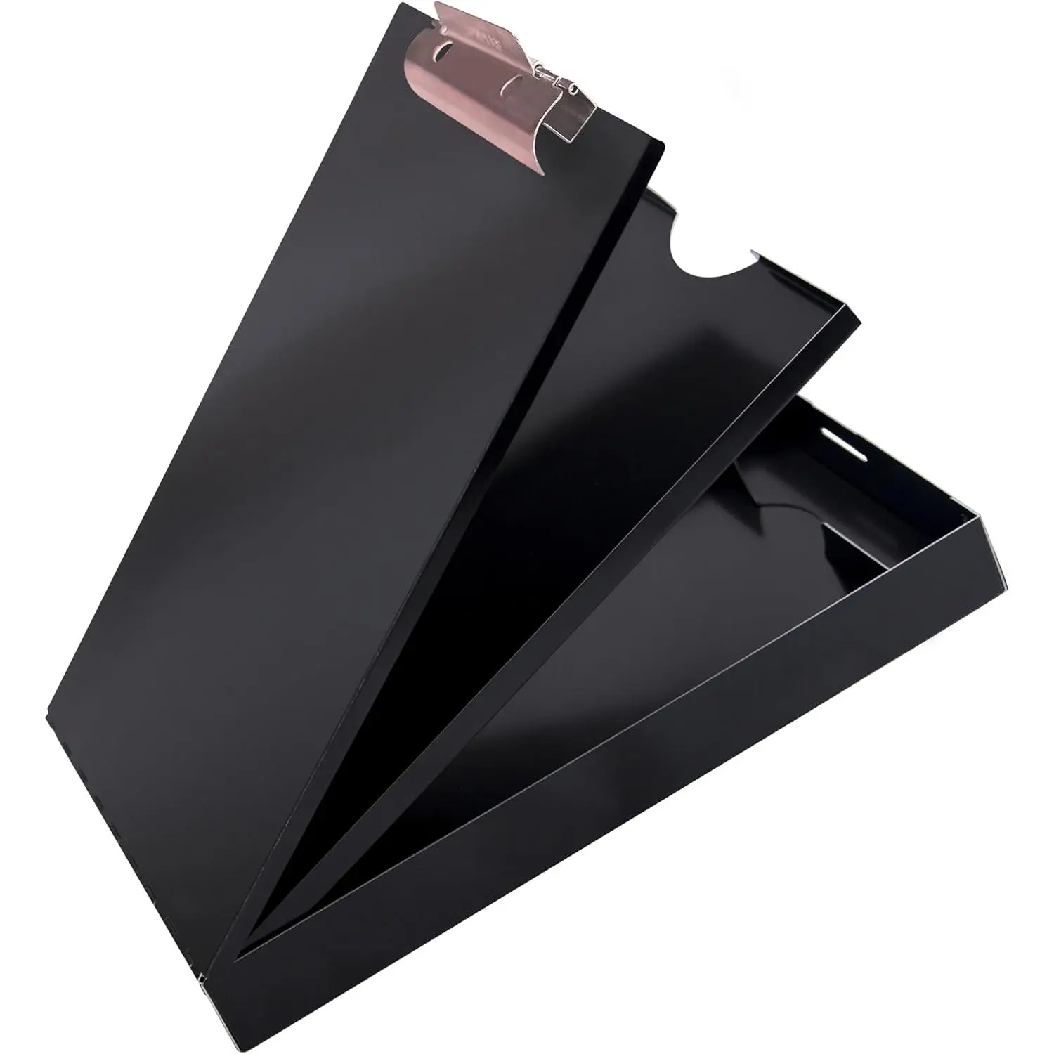 Black Metal Clipboard with Storage, Dual Storage Clip, Letter Size, High Capacity, Self Locking Latch, Heavy Duty Contractor Clipboard