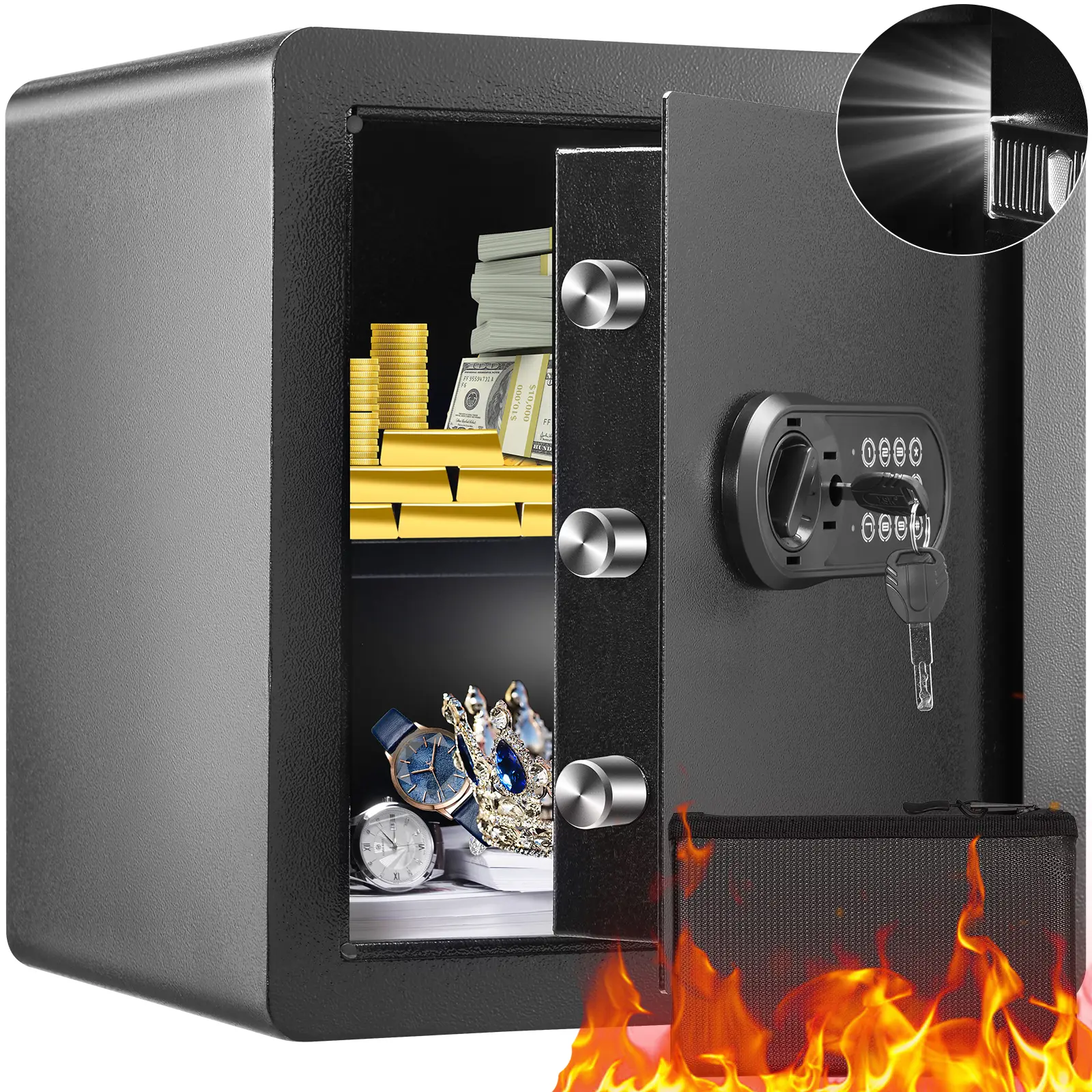 【Summerfinds】VEVOR Safe 1.8 Cubic Feet Home SafeSteel Security Safe with Digital Keypad and 2 KeysCabinet Safe with Fire-proof BagProtect CashGoldJewelryDocuments for HomeHotel15.8x13x16.9 inches