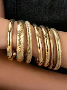 Elegant Iron Bracelet Set, 7-Piece Fashion Jewelry for Women, Daily Wear Wristbands, Perfect Holiday Gift