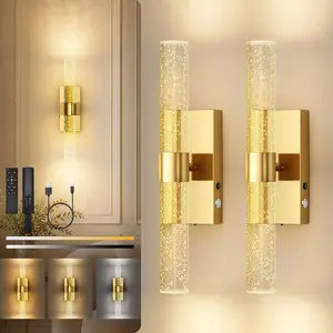 Battery Operated Wall Sconces Set of 2, 10000mAh Rechargeable Gold Wall Lights with Remote & Timer, Cordless Wall Lamps for Living Room, Bedroom, Hallway and Picture 15.3 Inches 3CCT