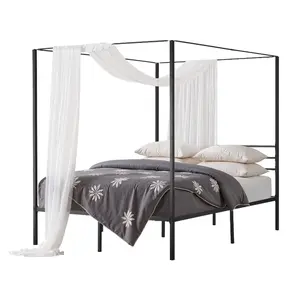 VEVOR Queen Size Canopy Bed Frame, Metal Canopy Bed with Four Posters Design, Heavy Duty Steel Slats Support, Underbed Storage Space, No Box Spring Needed, Easy Assembly, Black
