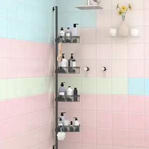4 Tier Corner Shower Caddy Organizer, Rustproof Bathroom Shelf for Shampoo Soap Conditioner, Adjustable Bath Storage for Shower Tub Bathroom Decor