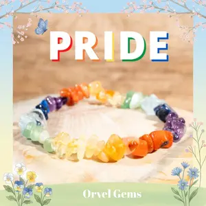 Pride Rainbow Crystal Chip Bracelet – Handmade Natural Gemstone Beads – Irregular Freeform Design – Unisex Jewelry Gift for Women, Men & LGBTQ+ Community