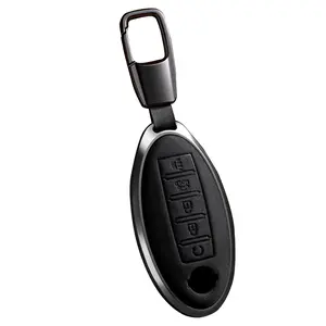 For Key Fob Cover Leather Car Compatible for Altima Pathfinder Armada Murano Maxima Rogue Infinity Smart Key Remote 5 Button-J Car Key Protector Car Key Accessory Key Fob Shell Car Key Holder