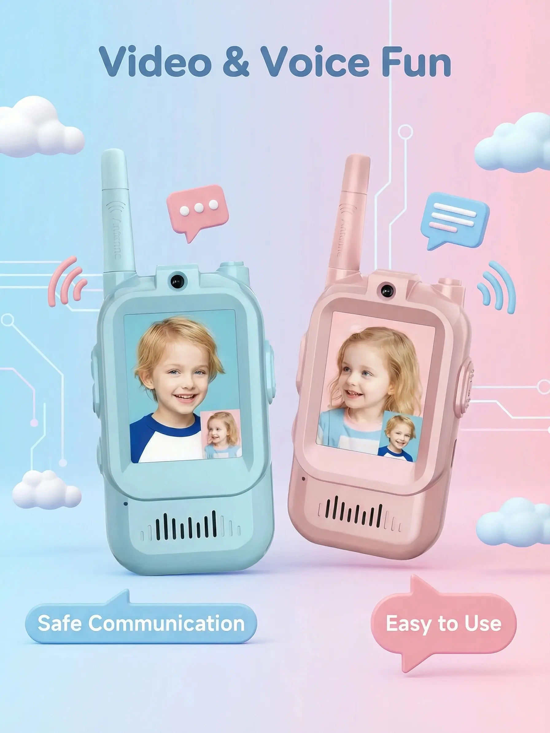 2 Pack Video Walkie-Talkie for Kids Xmas Gift Interactive Video Walkie-Talkies for Family Games Camping Hiking Boys Girls Ages 3-12 Rechargeable Handheld Intercom Toys Perfect for Christmas Birthday New Year Gift