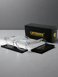 Caterside Classic Acetate Square Frame Glasses, Lightweight Durable Retro Style, Unisex Casual Fashion for All Seasons
