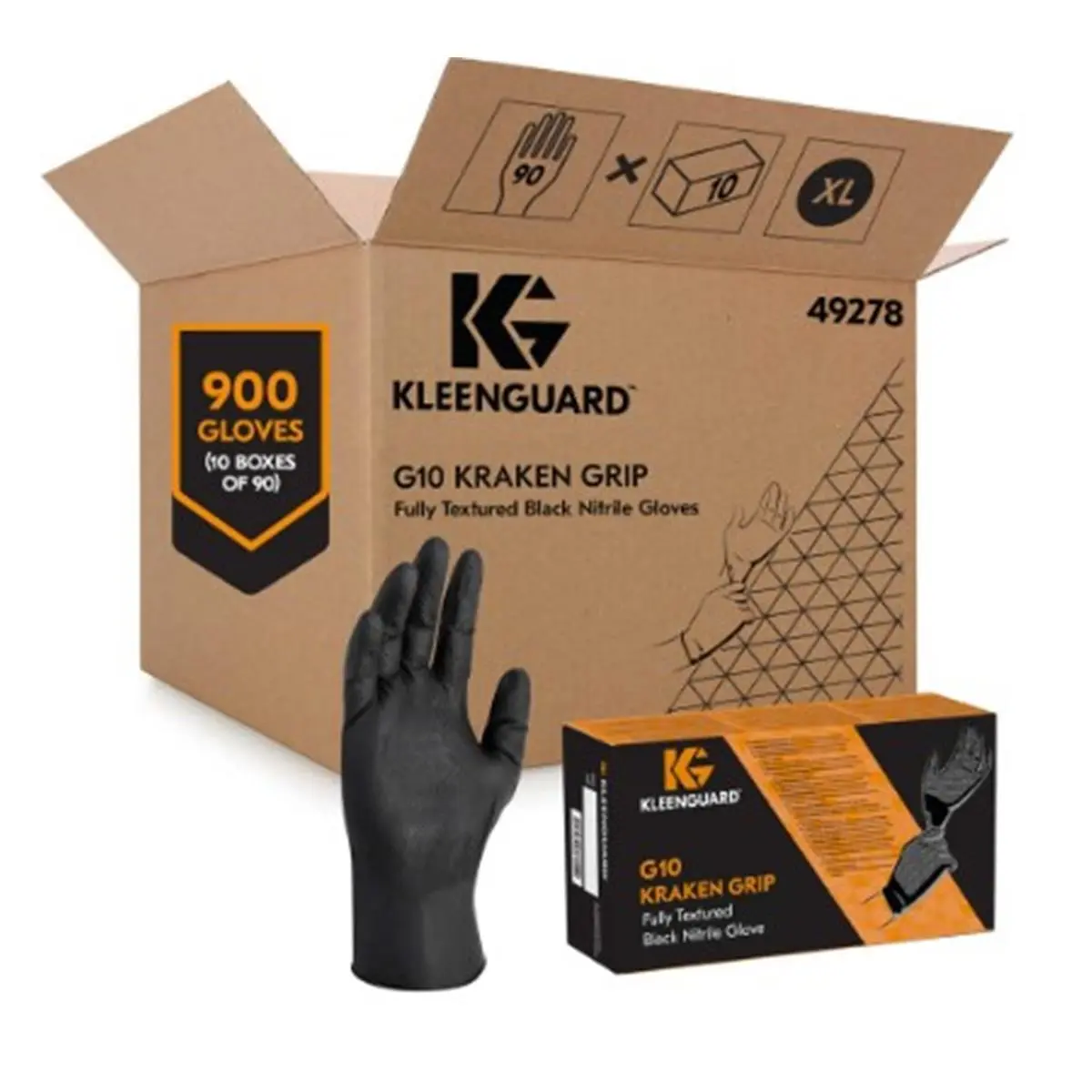 Kleenguard Textured Anti Slip Cleaning Hand Gloves, Black Fully Textured Nitrile Gloves - 9.5" Long, Extra Large, 90 Count, Textured Anti Slip Cleaning Gloves