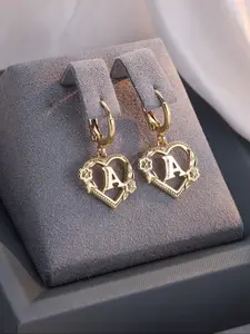 Golden Coloured Monogrammed Heart Flower Hoop Earrings for Women Trendy, Versatile and Elegant Jewellery for Parties and Gatherings Fashion Accessories for Special Occasions