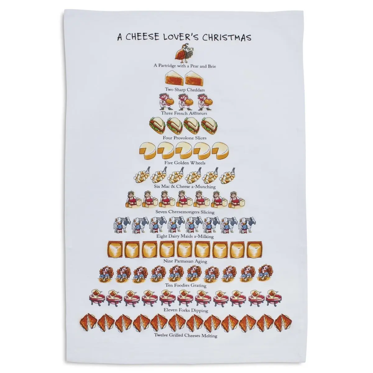 Sur La Table 04DP84WC Absorbent Cotton Flour Sack Cleaning Towel - Christmas Themed Cloth for Cheese Lovers, Machine Washable, Efficient for Kitchen Drying & Wipe Clean Tasks