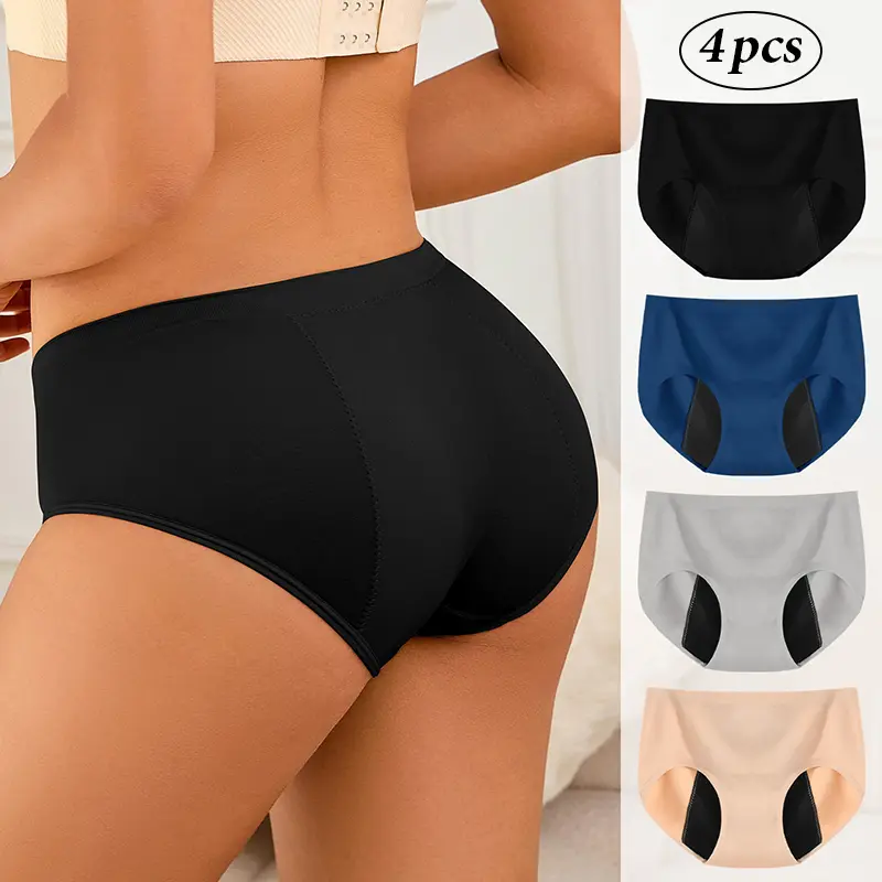 Women's Seamless High-Stretch Briefs Breathable Cotton Leak-Proof Period Panties with Double-Layer Gusset for Everyday Comfort - Womenswear