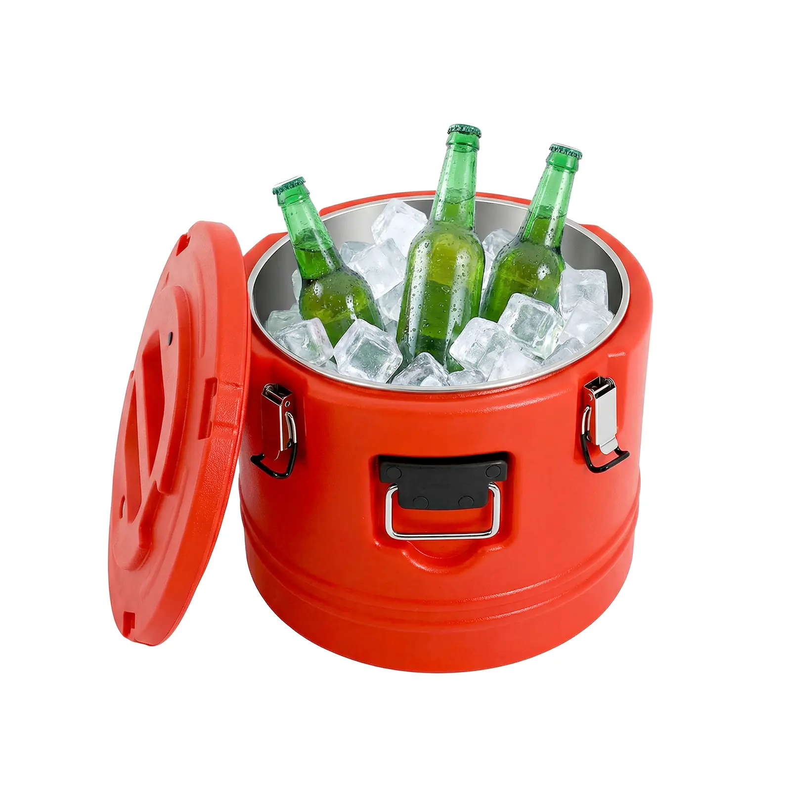 31.7Qt Modern 3-Layers Stainless Steel Insulated Bucket, 3-Layer PU Foam Cooler-Warmer with Sealed Lid, Locking Buckles, Large Capacity for Hot-Cold Food & Drinks, for Outdoor Picnic, Home Kitchen Gift