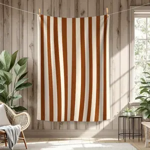 1 Piece Soft and Warm Throw Blanket - Lightweight All-Season Sofa or Bed Cover, Red Rust and Cream Colors - Modern Home Decor, Suitable for Living Room and Bedroom - Durable and Easy to Care Design, Geometric Pattern, Comfortable Texture, Interior Design