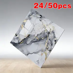Durable Vinyl Self-Adhesive Peel and Stick Marble Wallpaper Sticker, 24/50 Sheets, 11.8x11.8 Inches, Waterproof, Easy Clean, Blue Gold Texture