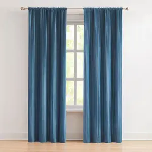 Glam Pleated Blue Velvet 38 In. W X 84 In. L Rod Pocket Light Filtering Curtain (Set of 2) Lush Decor
