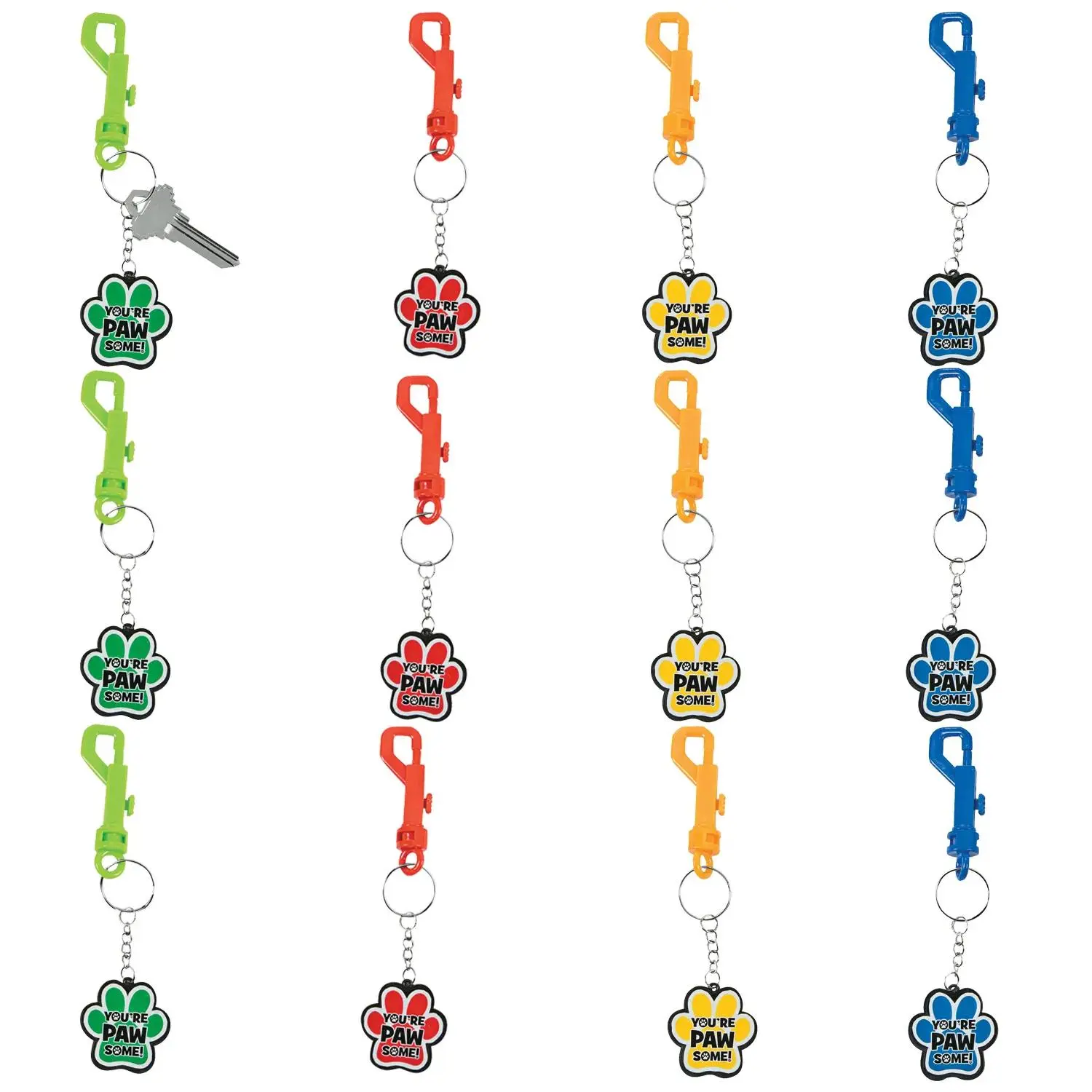 Paw Print Motivational Backpack Clip Keychains - 12 Pc. Paw Print Motivational Backpack Clip Keychains - 12 Pc.