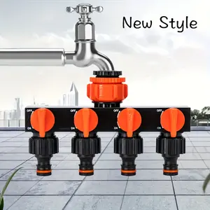 4-way garden hose diverter with 4 independent switches - faucet connector for outdoor watering system, leak-proof design for lawn, garden and car wash sprinkler irrigation systems