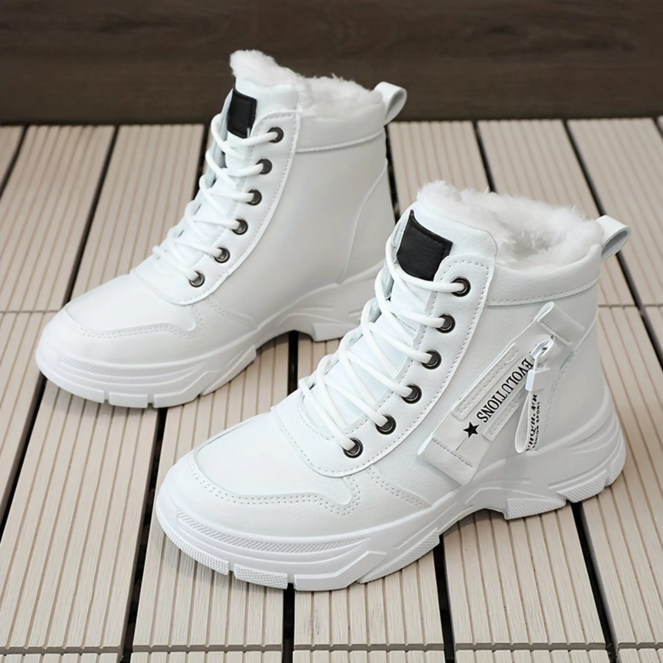 Women's Comfortable Snow Boots Winter Warm High Top Sneakers Fleece Lined Platform Ankle Boots Lace Up Booties Classic