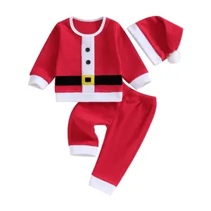 Toddler Baby Boy Girl Santa Claus Clothes Winter Coat+Pants+Hat+Shoes Cover 4Pcs Christmas Clothes Set Xmas Outfits